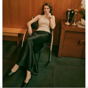 Reformation Bella Silk Skirt Black - Size S